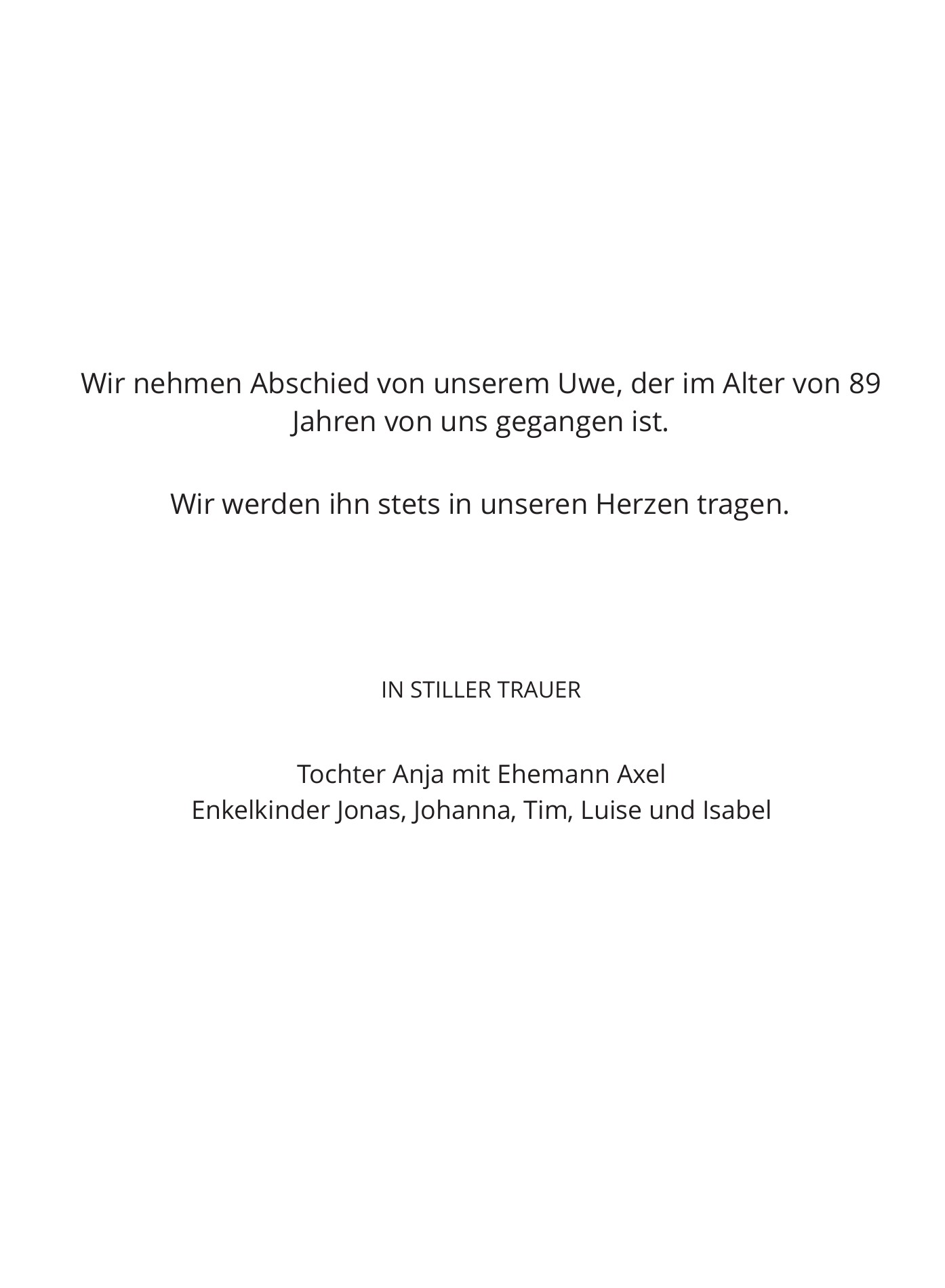 Abschiedsworte der Familie